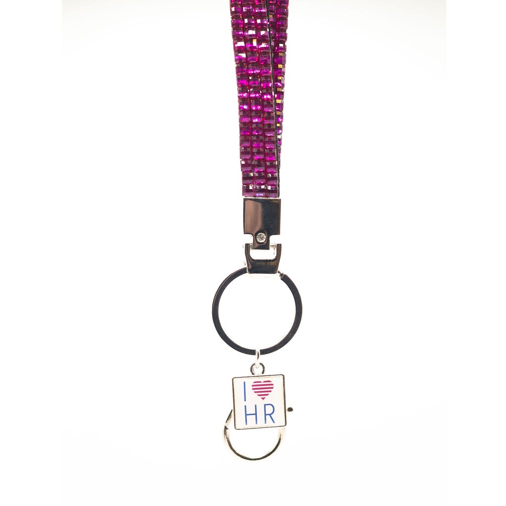 I Love HR Fuchsia Rhinestone Lanyard